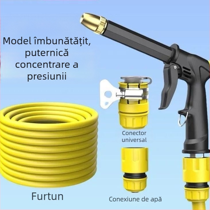 Pistol de apă cu presiune înaltă pentru spălarea mașinilor și udarea plantelor, cap de duză, husă de furtun rezistentă la soare și frig
