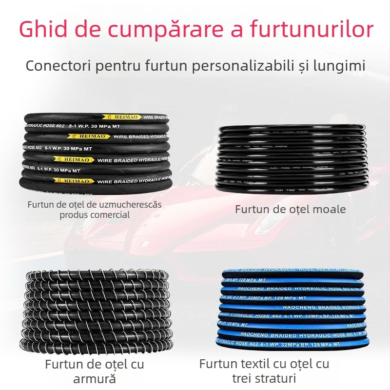 Furtun de apă pentru spălarea auto, cu presiune înaltă, miez din sârmă de oțel și înveliș textil rezistent (Material: textil; Greutate: 10 kg; Model: Țeavă cu sârmă)