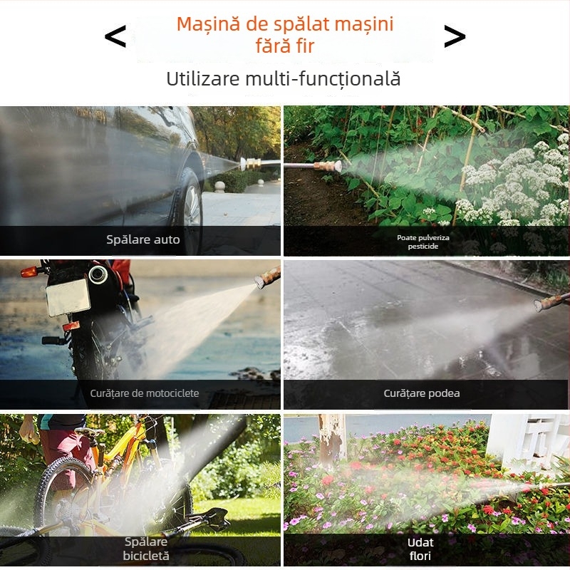 Mașină de spălat cu presiune înaltă, baterie Li-ion, pentru uz casnic, 1800W, 220V, furtun 6–10 m, capacitate până la 16 L, duză de curățare auto