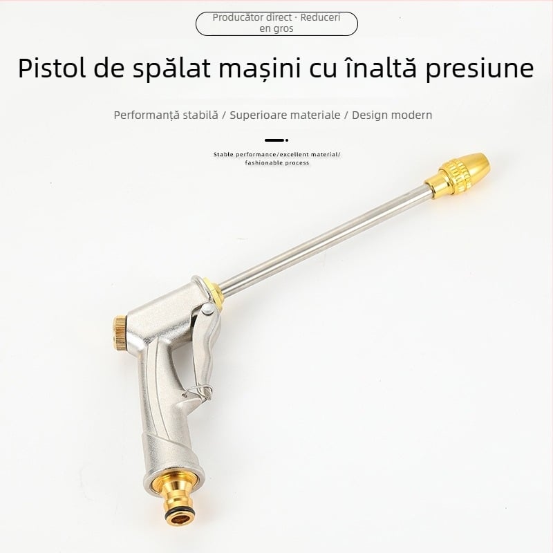 Pușcă de apă din aliaj de aluminiu cu acoperire electroplată, tijă lungă, presiune înaltă, pentru spălarea mașinilor și udarea grădinii