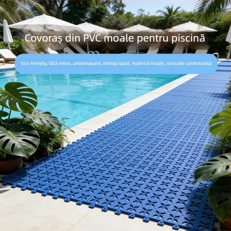 Covor PVC antiderapant cu sistem interconectabil pentru parcuri acvatice interioare/exterioare, imprimare logo personalizat, personalizare procesare, potrivit pentru piscine, vestiare și dușuri