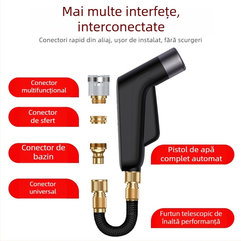 Pistol de spălat auto portabil, cap rotativ, jeturi cu mai multe moduri, corp din aliaj de aluminiu