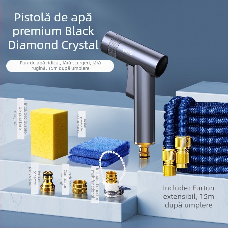 Pistolă de spălat cu presiune înaltă pentru mașini, corp din aliaj, model DL882055, mâner cu declanșator deget, tip jet: coloană de apă / duș / ventilator