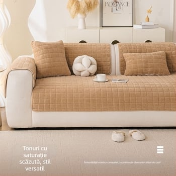 Husa de canapea din velur pluș gros, antiderapantă, într-o singură piesă pentru canapeaua modulară, stil minimalist