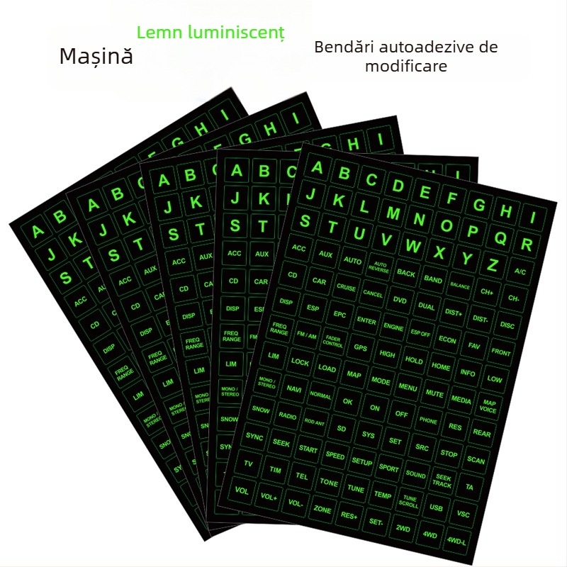 Etichete luminoase pentru butoanele mașinii – PVC, rezistente la temperaturi ridicate/scăzute, pentru prizele de aer și unitatea de control central, compatibil universal