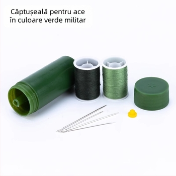Kit de cusut de buzunar portabil, într-o cutie cilindrică din oțel inoxidabil