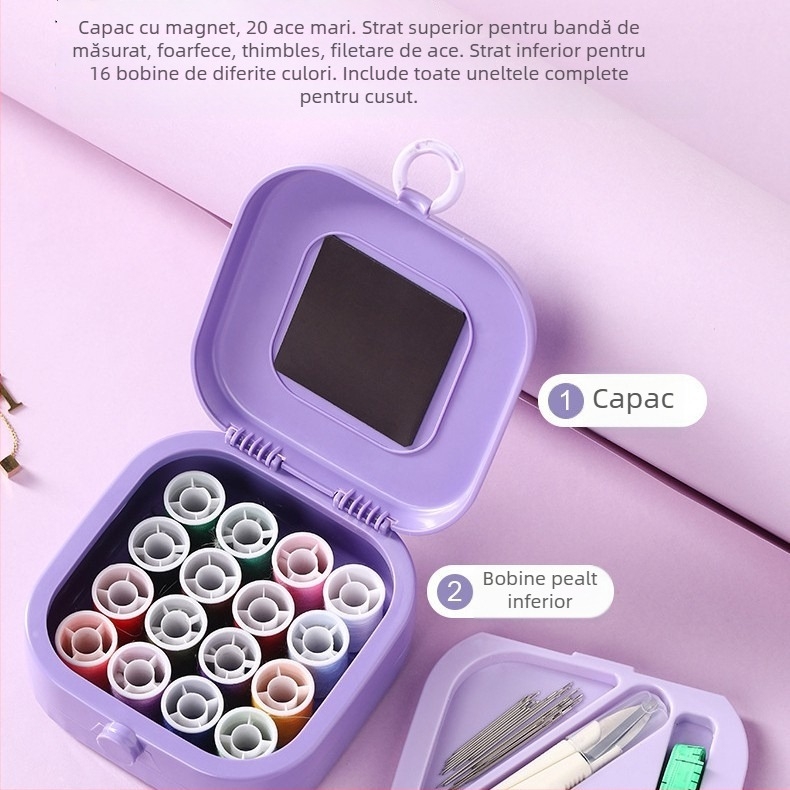 Kit de cusut – Stil portabil de buzunar, Material ABS, Cutie cu 100 de bucăți, 280 g, Personalizabil