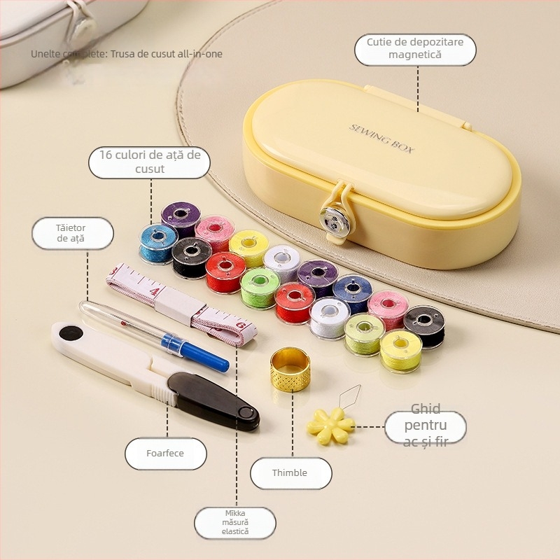 Cutie de cusut magnetic patentată – Portabilă, din plastic, 144 piese, design simplu, personalizabil