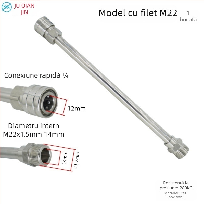 Bară de extindere din oțel inoxidabil pentru pistol de apă cu presiune înaltă, conectare rapidă 1/4, 4000 PSI