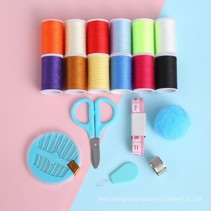 Set portabil pentru cusut într-o cutie de fier, stil desen animat, 144 bucăți