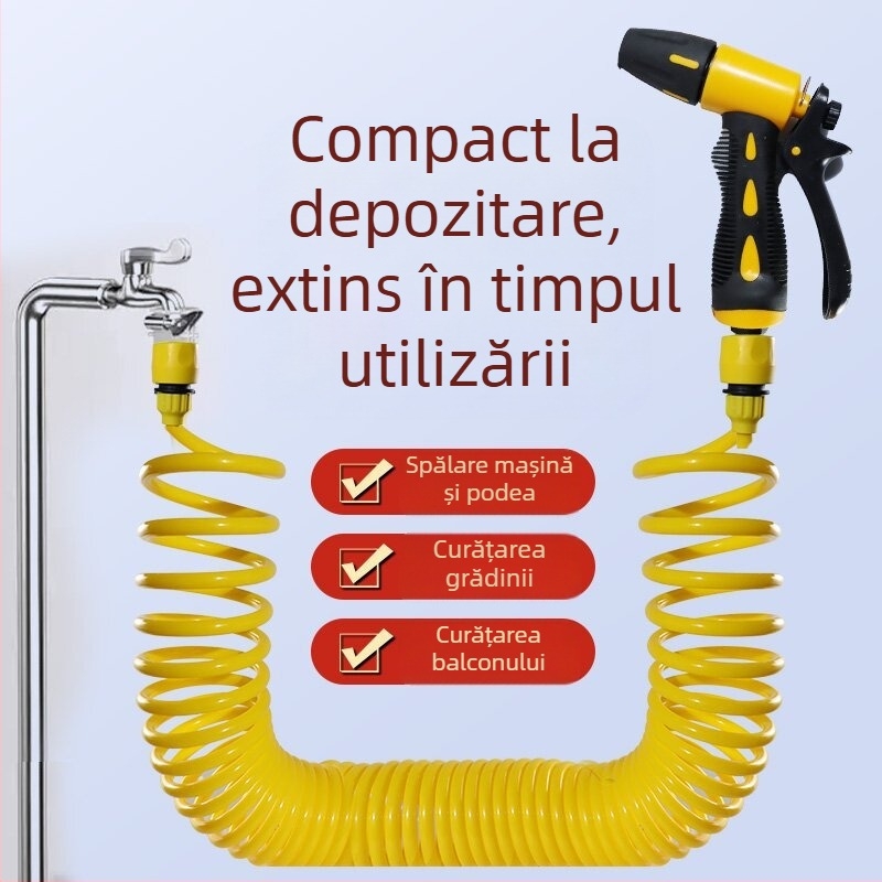 Pistolă de apă cu presiune înaltă pentru spălarea mașinii și udarea plantelor, cu telescopic booster, furtun cu arc și cap din materiale plastice de inginerie — Presiune apă 4