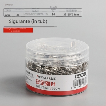 Broșă cilindrică din oțel inoxidabil cu încuietoare de siguranță, 5 modele (1051–1055), ambalare tip cartuș