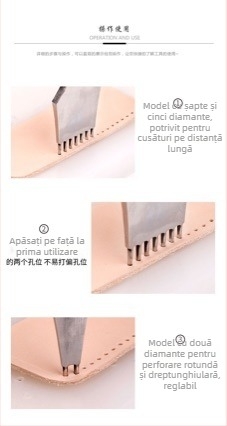 Cioc rotund pentru piele, cusături interioare, unealtă manuală pentru DIY piele (oțel inoxidabil, stil industrial)