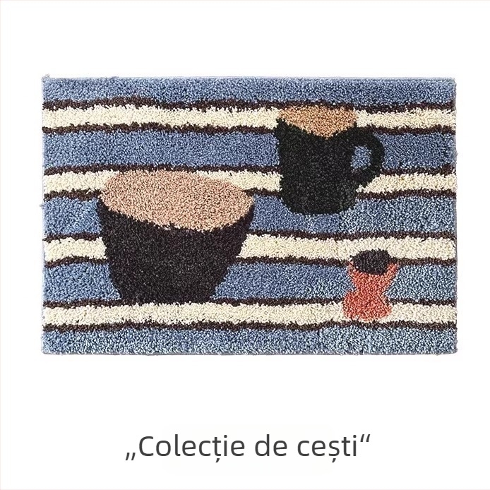 Covor de podea cu design retro de desene animate, textură imitatie de cașmir, pătrat, poliester, imprimare, spălare manuală, personalizare disponibilă, potrivit pentru living, dormitor și baie