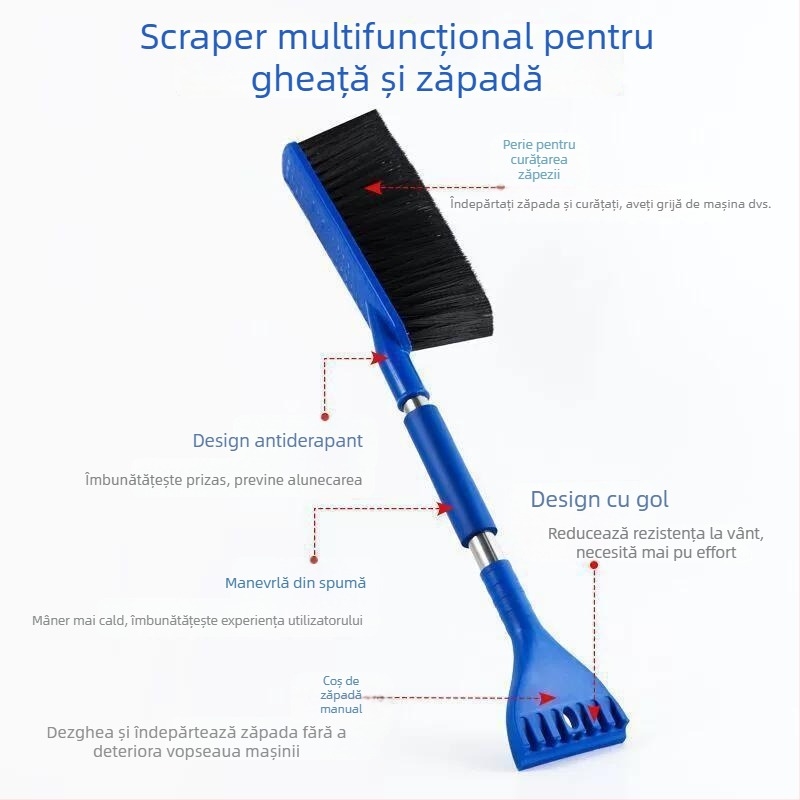Perie de zăpadă pentru mașină cu răzuitor și dezghețare - unealtă multifuncțională de îndepărtare a zăpezii de iarnă (Plastic; Codul articolului 824Z902029H440)