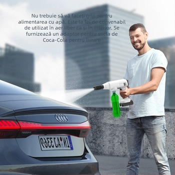 Pistol de spălat auto cu înaltă presiune, portabil, fără fir, baterie Li‑ion 21V, 600W, 2.5–25 MPa, 2.6–4.0 L/min, furtun de ieșire 5 m