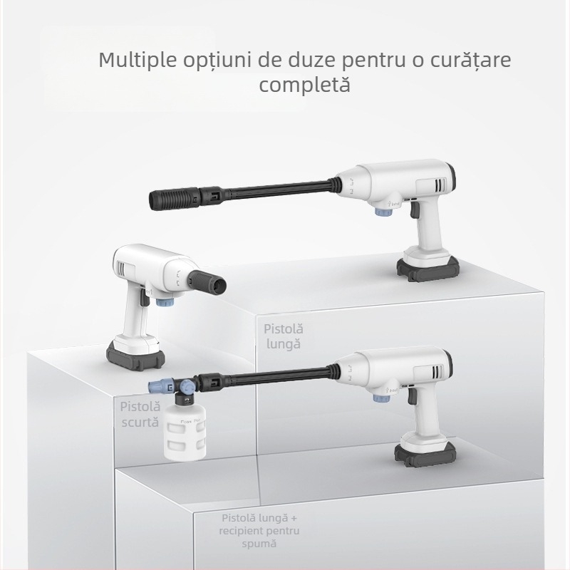 Pistol de spălat auto cu înaltă presiune, portabil, fără fir, baterie Li‑ion 21V, 600W, 2.5–25 MPa, 2.6–4.0 L/min, furtun de ieșire 5 m