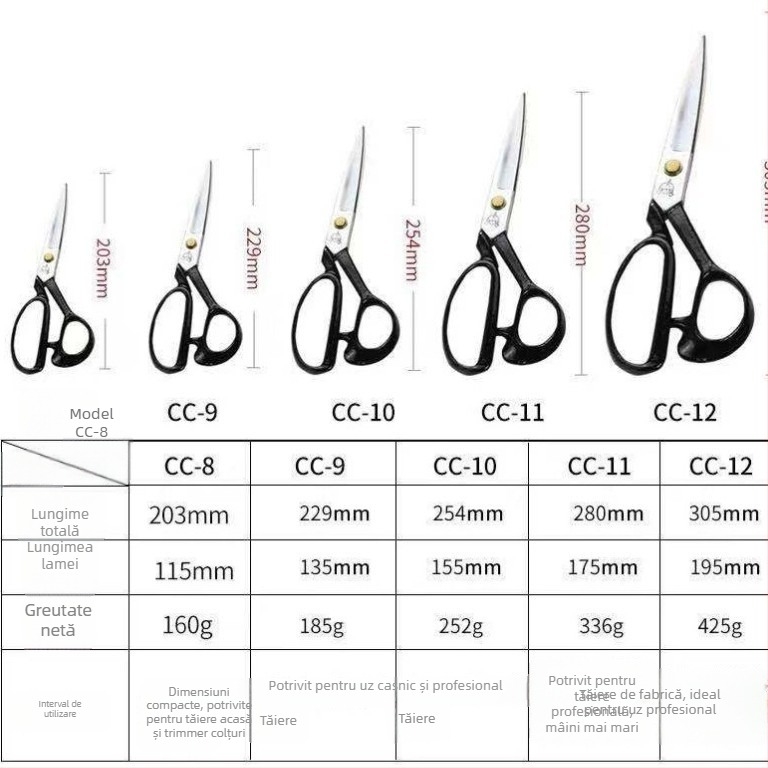 Foarfece croitor Zhang Xiaoquan CC-10 din oțel manganic – foarfece de cusut pentru tăierea țesăturilor