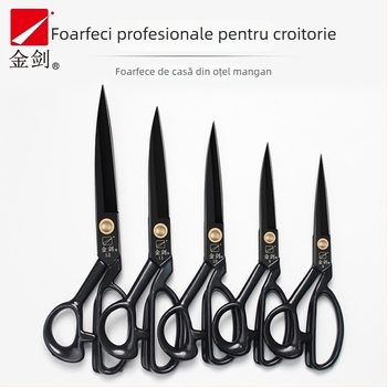 Foarfece croitorie Golden Sword, lamă din oțel mangan, finisaj negru, mâner TPR, lamă în formă de V