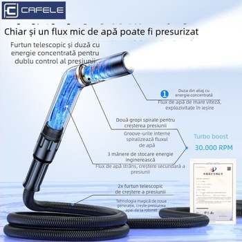 Pistol de spălat cu presiune înaltă pentru mașini și uz casnic, corp din aliaj de aluminiu, furtun telescopic TPЕ, dual funcțional