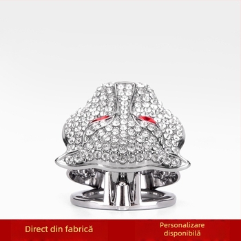 Capac decorativ pentru butonul de pornire cu cap de leopard și cristale; aliaj de zinc; fără logo; etichetă protectoare auto