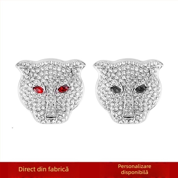 Capac decorativ pentru butonul de pornire cu cap de leopard și cristale; aliaj de zinc; fără logo; etichetă protectoare auto
