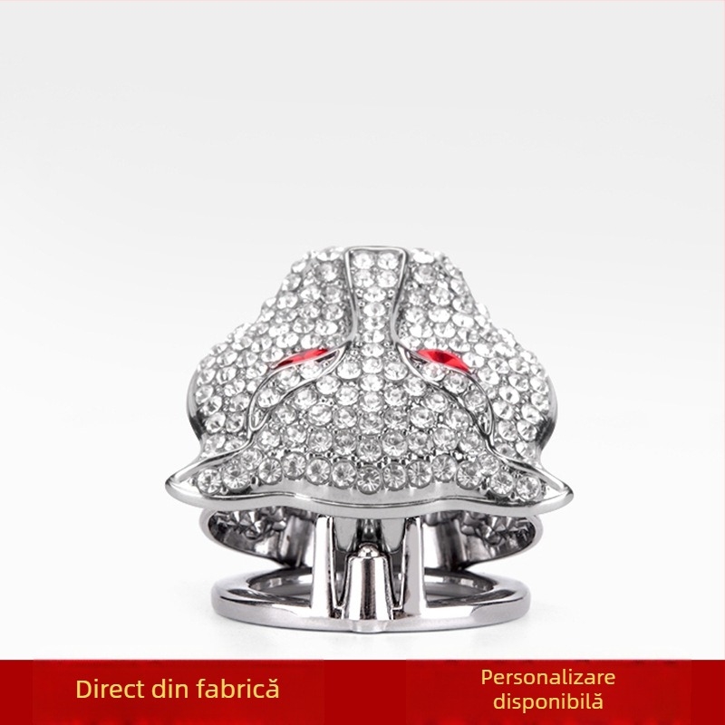Capac decorativ pentru butonul de pornire cu cap de leopard și cristale; aliaj de zinc; fără logo; etichetă protectoare auto