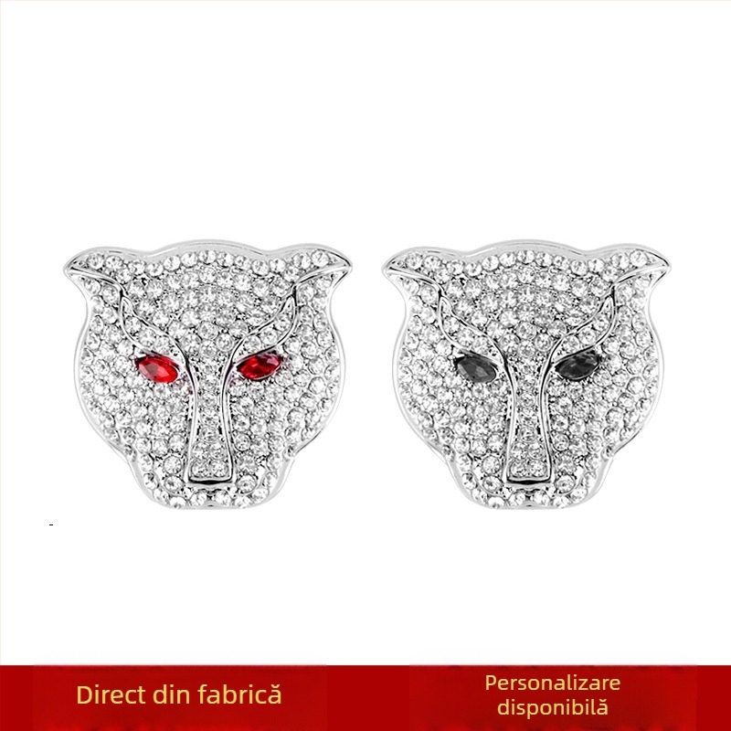 Capac decorativ pentru butonul de pornire cu cap de leopard și cristale; aliaj de zinc; fără logo; etichetă protectoare auto