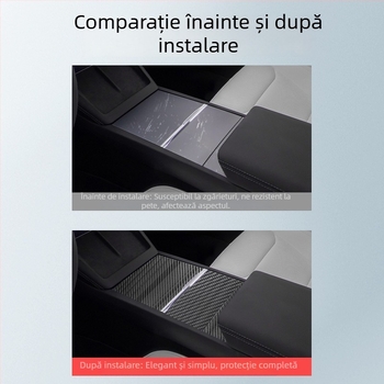 Decorațiune interioară auto: Plăci din fibră de carbon pentru consola centrală Tesla Model 3, set de trei bucăți, autocolant cu adeziv