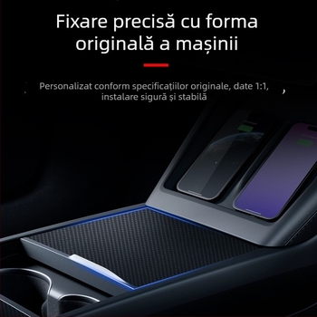 Decorațiune interioară auto: Plăci din fibră de carbon pentru consola centrală Tesla Model 3, set de trei bucăți, autocolant cu adeziv