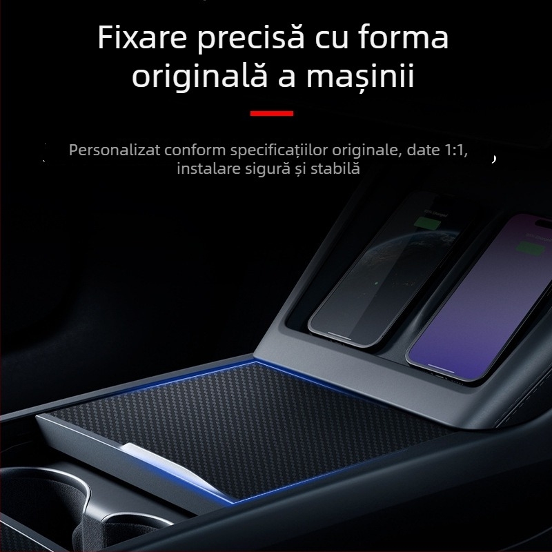 Decorațiune interioară auto: Plăci din fibră de carbon pentru consola centrală Tesla Model 3, set de trei bucăți, autocolant cu adeziv