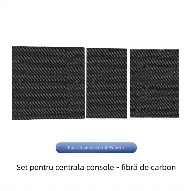 Decorațiune interioară auto: Plăci din fibră de carbon pentru consola centrală Tesla Model 3, set de trei bucăți, autocolant cu adeziv