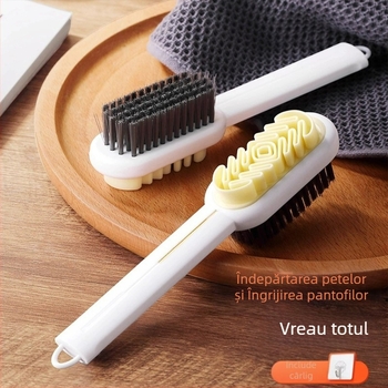 Perie pentru pantofi, dublu‑față, mâner lung, ABS + Soft Glue; pentru îngrijire, deodorare și decontaminare; curățare de velur