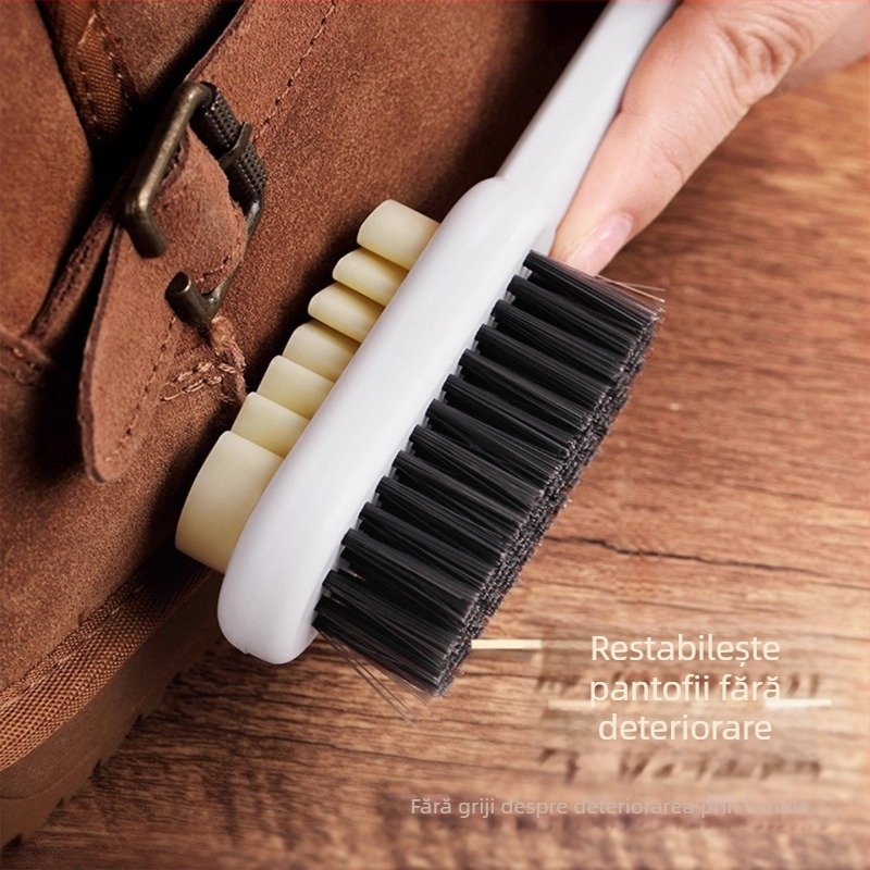 Perie pentru pantofi, dublu‑față, mâner lung, ABS + Soft Glue; pentru îngrijire, deodorare și decontaminare; curățare de velur