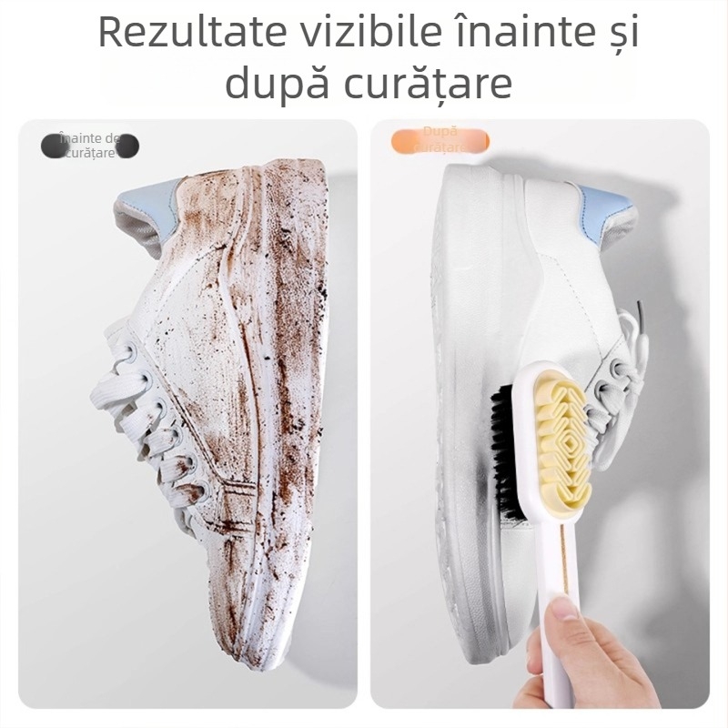Perie pentru pantofi, dublu‑față, mâner lung, ABS + Soft Glue; pentru îngrijire, deodorare și decontaminare; curățare de velur