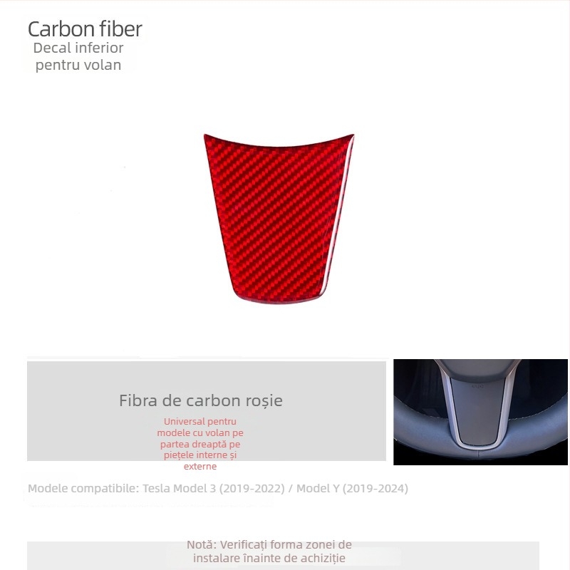 Volan Tesla Model Y/3 – autocolant decorativ din fibră de carbon, model geometric, instalare magnetică
