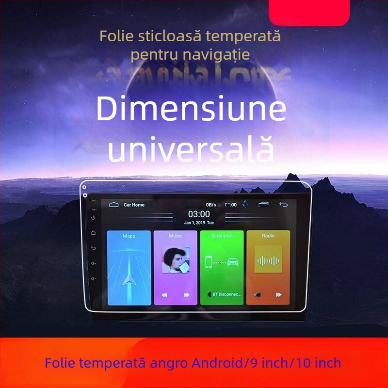 Protecție din sticlă temperată pentru ecranul mașinii Android navigație — protecție dintr-o bucată, rezistență la temperaturi ridicate/scăzute, rezistență la zgârieturi și uzură, anti-amprente