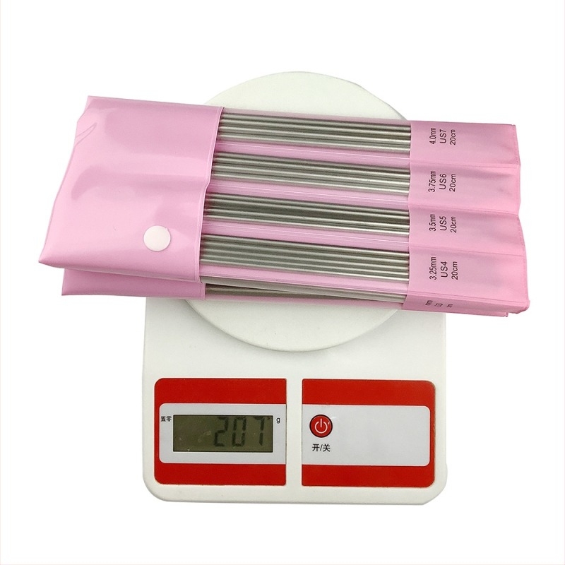 Bețe de tricotat din oțel inoxidabil, vârfuri duble, set de 11 pachete cu câte 5 bețe, ambalaj PVC