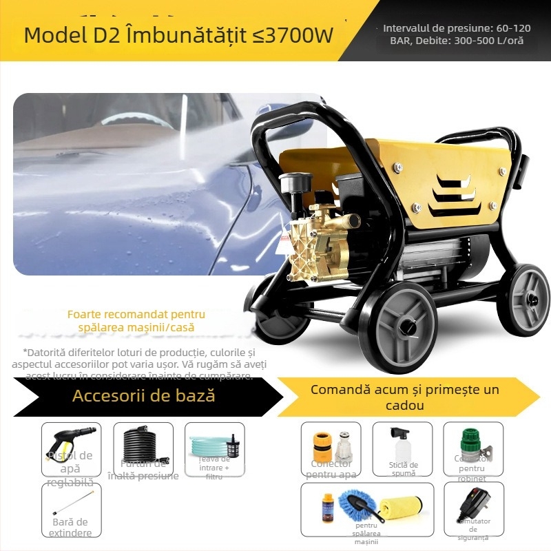 Spălător de înaltă presiune pentru uz casnic, 2200 W, 220 V, presiune maximă 130 bar, debit 9 L/min, greutate 14 kg