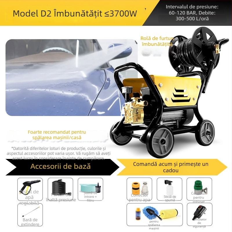 Spălător de înaltă presiune pentru uz casnic, 2200 W, 220 V, presiune maximă 130 bar, debit 9 L/min, greutate 14 kg