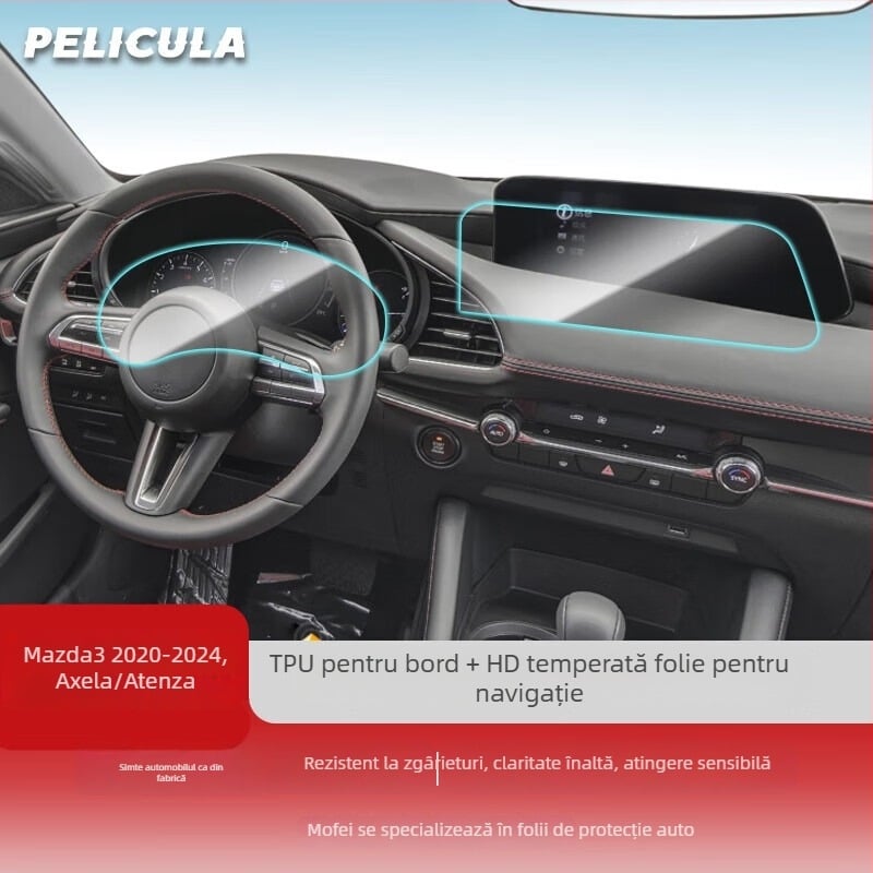 Protecție ecran TPU pentru display-ul central Mazda 3 Angksera 2024 — construcție monobloc, rezistent la zgârieturi, antiamprentă, rezistent la temperaturi ridicate/scăzute