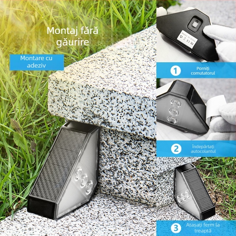 DS-W03 Lumină solară de exterior pentru trepte: sursă LED, 0.5W, IP65 impermeabil, timp de funcționare 6–12h