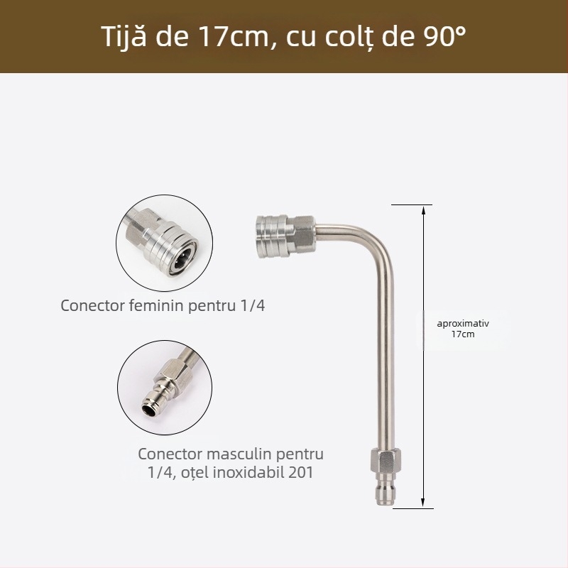 Pistol de înaltă presiune pentru spălat mașini, cu tijă extensibilă și cot de 90°, conexiune rapidă 1/4