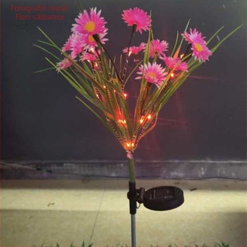 Lumină de peisaj solar cu floare sălbatică artificială, exterior IP65, LED decorativ din oțel inoxidabil