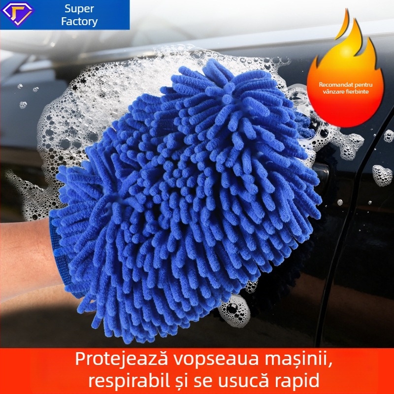 Mănuși pentru spălatul mașinii, Chenille pluș, cu două fețe, microfibră, sigure pentru vopsea, pentru lustruire și curățare cu spumă