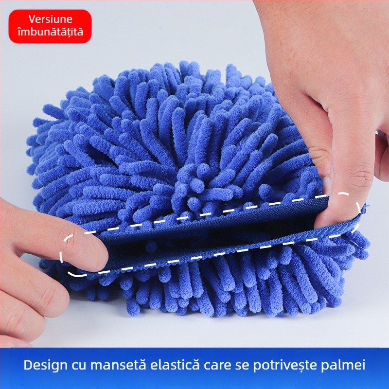 Mănuși pentru spălatul mașinii, Chenille pluș, cu două fețe, microfibră, sigure pentru vopsea, pentru lustruire și curățare cu spumă