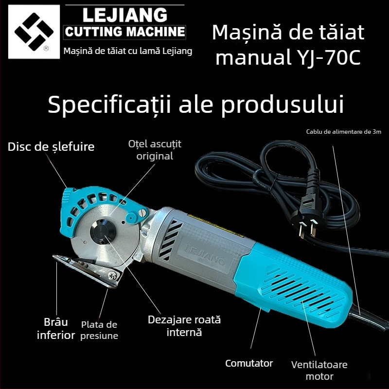Yuejiang YJ-70C mașină electrică de tăiat cu cuțit rotund, portabilă, 220V, pentru îmbrăcăminte