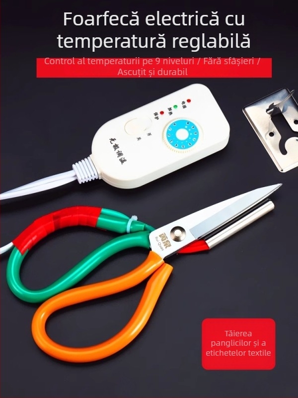 Foarfecă electrică cu temperatură reglabilă pentru benzi și materiale, tăiere pentru panglici de marcă, tăiere cu temperatură ridicată pentru fermoare și benzi elastice, foarfecă croitor pentru stofe.