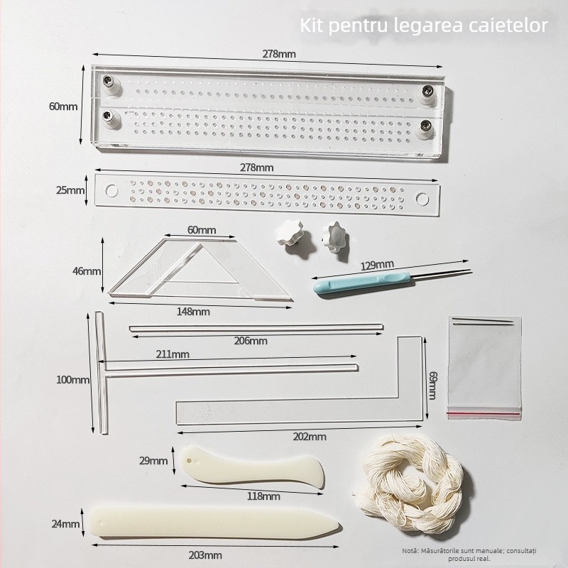 Unealtă acrilică DIY pentru legarea notebook-ului de la Nuo Ba Bai (model NBB-056): creare copertă de album, poziționare, cusut, perforare