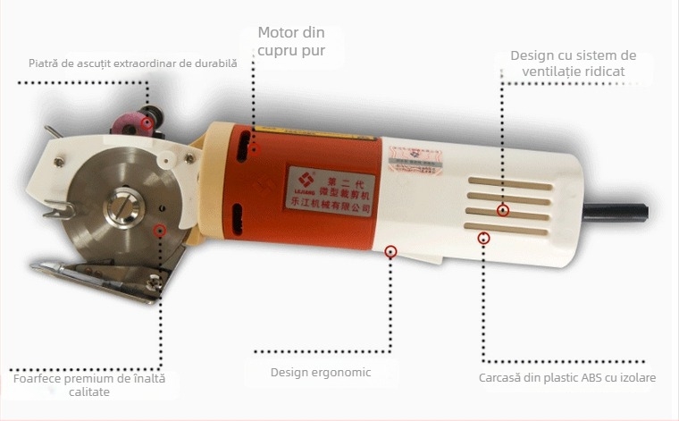 Foarfece electrice industriale cu lamă rotundă pentru procesarea țesăturilor — ascuțire automată, alimentare AC, 110–220V, potrivite pentru piele, lână și mătase